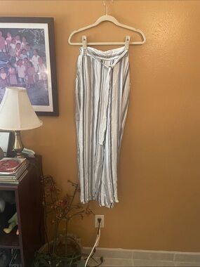 Angie White and Black Striped Wrap Pants